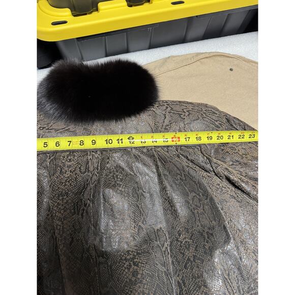 Snake Print Coat Womens Medium Brown Fox Fur Trim Longline Oversized Python - Picture 15 of 16